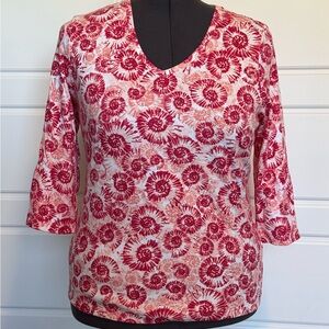 Karen Scott Floral V-Neck Blouse - Red and White